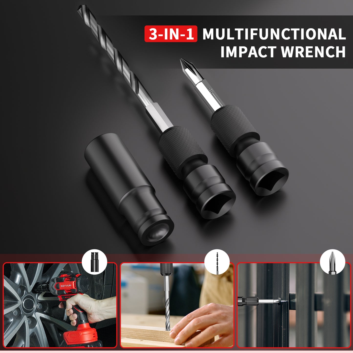 Cordless Impact Wrench, 1/2" Impact Gun, Max Torque 440 Ft-lbs (600 N.m) Heavy Duty Cordless Impact Driver, 3500 RPM Electric Impact Drill, 20V Brushless, 2x4.0Ah Li-ion Battery, 5Pcs Impact