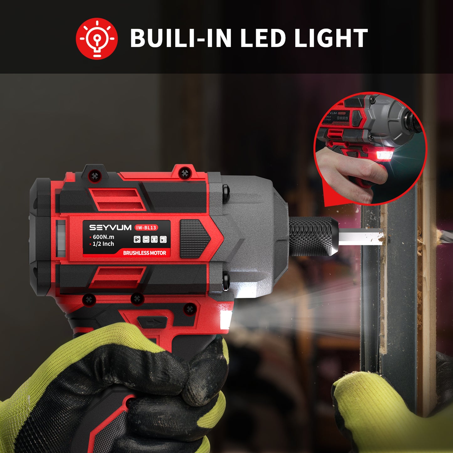 Cordless Impact Wrench, 1/2" Impact Gun, Max Torque 440 Ft-lbs (600 N.m) Heavy Duty Cordless Impact Driver, 3500 RPM Electric Impact Drill, 20V Brushless, 2x4.0Ah Li-ion Battery, 5Pcs Impact