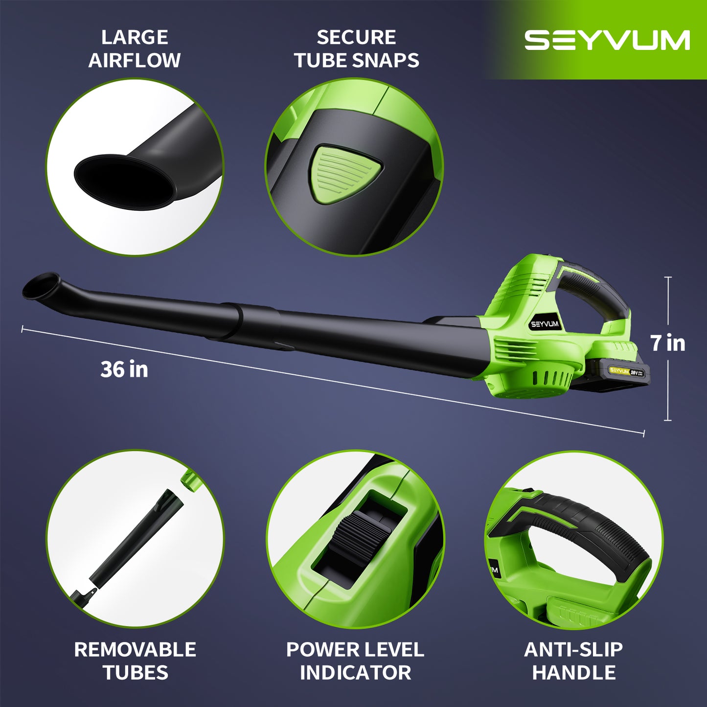 SEYVUM 20V Cordless Leaf Blower with two Batteries and Charger, 150MPH 320CFM Electric Leaf Blower for Lawn Care, Patio, Garden Cleaning, Lightweight