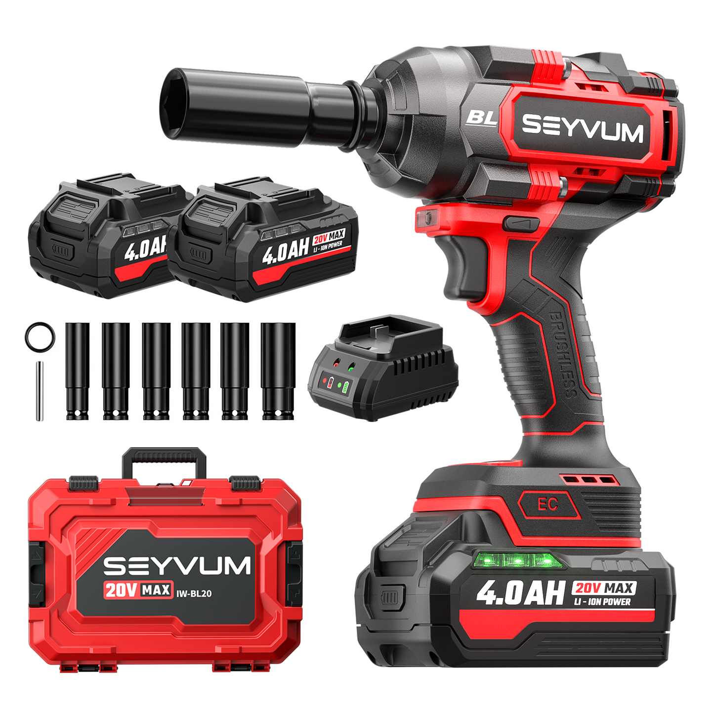 Cordless Impact Wrench 1/2 Inch, 900Ft-lbs (1200N.m) Brushless Impact Gun, 20V High Torque Power Impact Driver, 3500RPM w/ 2x 4.0 Battery, 3 Variable Speeds for Car/Truck RV/Mower