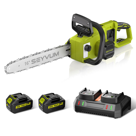 SEYVUM 40V 16” Brushless Cordless Chainsaw, Battery-Powered Chainsaw Kit with Tool-free Chain Tension, Includes Two 4.0Ah Battery & Charger, Ideal for Tree Felling, Branch Trimming and Pruning