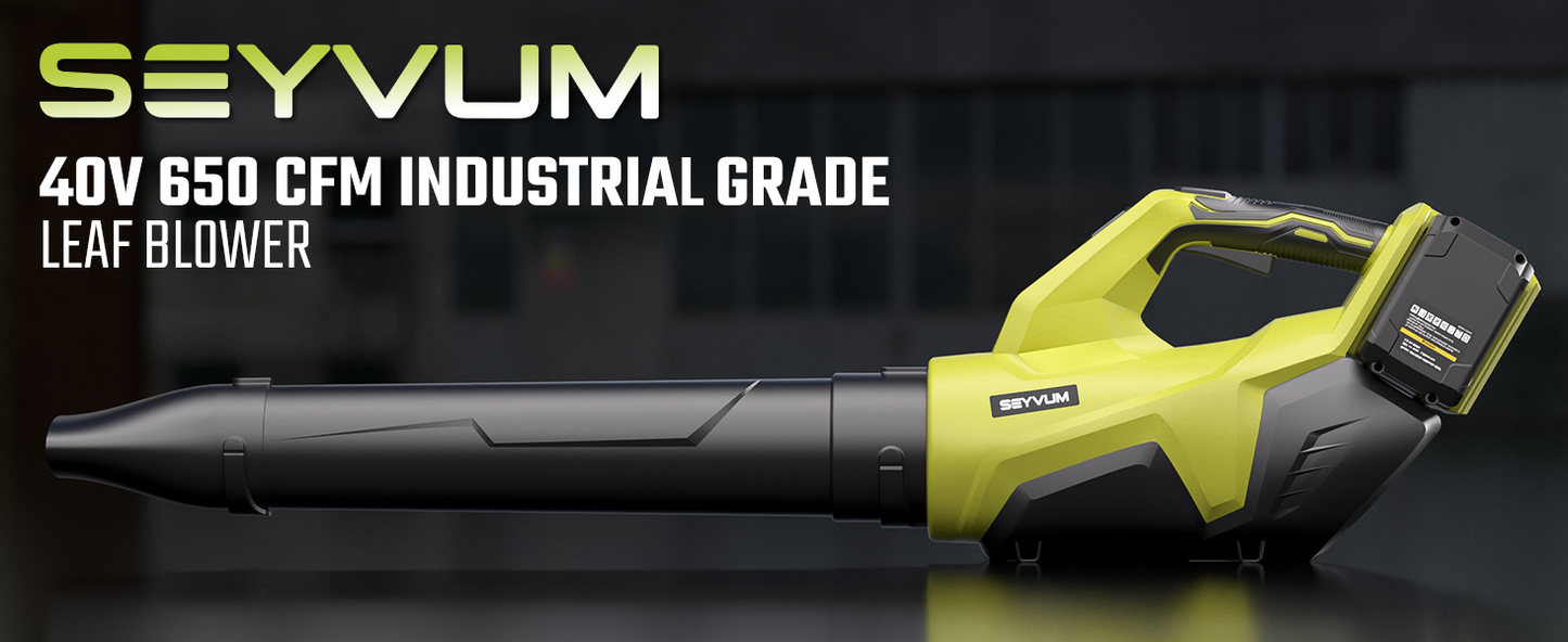 SEYVUM Leaf Blower Cordless 40V - 650CFM 200MPH Brushless Electric Leaf Blower with 2 X 5.0Ah Battery & Charger, Blowers for Lawn Care High-Power 3 Variable Speed & Turbine Power Boost, Lightweight