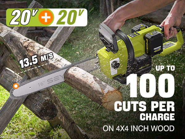 SEYVUM 40V Chainsaw Cordless 16 Inch, Electric Chain Saw with Tool-free Chain Tension, Auto Oiling, Battery Chainsaws with 2 * 4.0Ah Batteries & Charger for Wood/Tree Cutting, Pruning