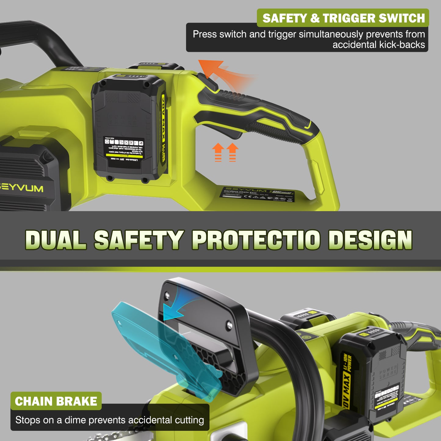 SEYVUM 40V Chainsaw Cordless 16 Inch, Electric Chain Saw with Tool-free Chain Tension, Auto Oiling, Battery Chainsaws with 2 * 4.0Ah Batteries & Charger for Wood/Tree Cutting, Pruning