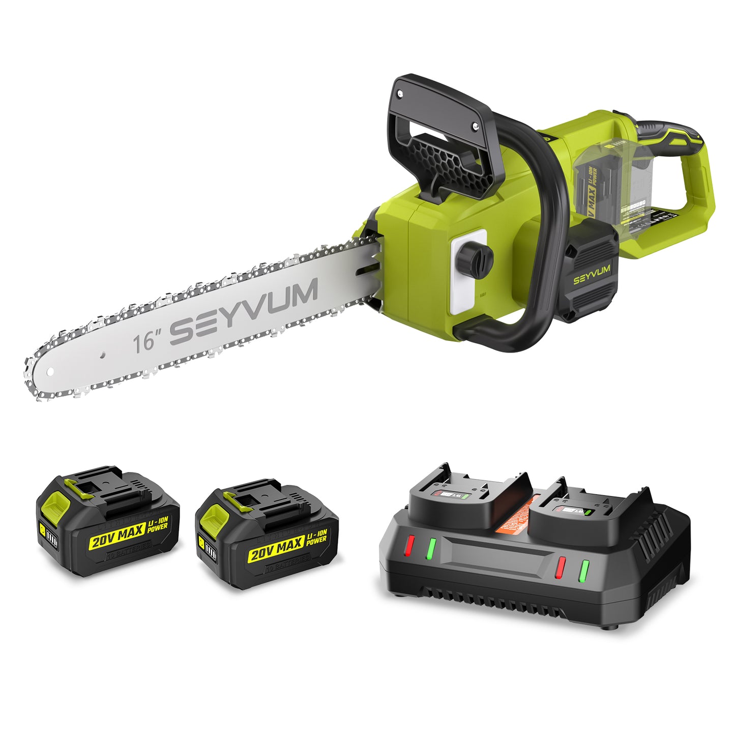 SEYVUM 40V Chainsaw Cordless 16 Inch, Electric Chain Saw with Tool-free Chain Tension, Auto Oiling, Battery Chainsaws with 2 * 4.0Ah Batteries & Charger for Wood/Tree Cutting, Pruning