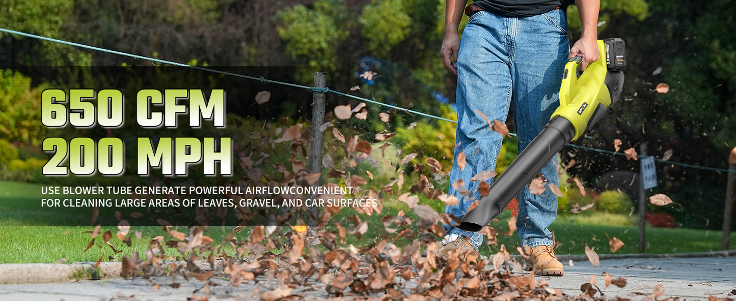 SEYVUM Leaf Blower Cordless 40V - 650CFM 200MPH Brushless Electric Leaf Blower with 2 X 5.0Ah Battery & Charger, Blowers for Lawn Care High-Power 3 Variable Speed & Turbine Power Boost, Lightweight