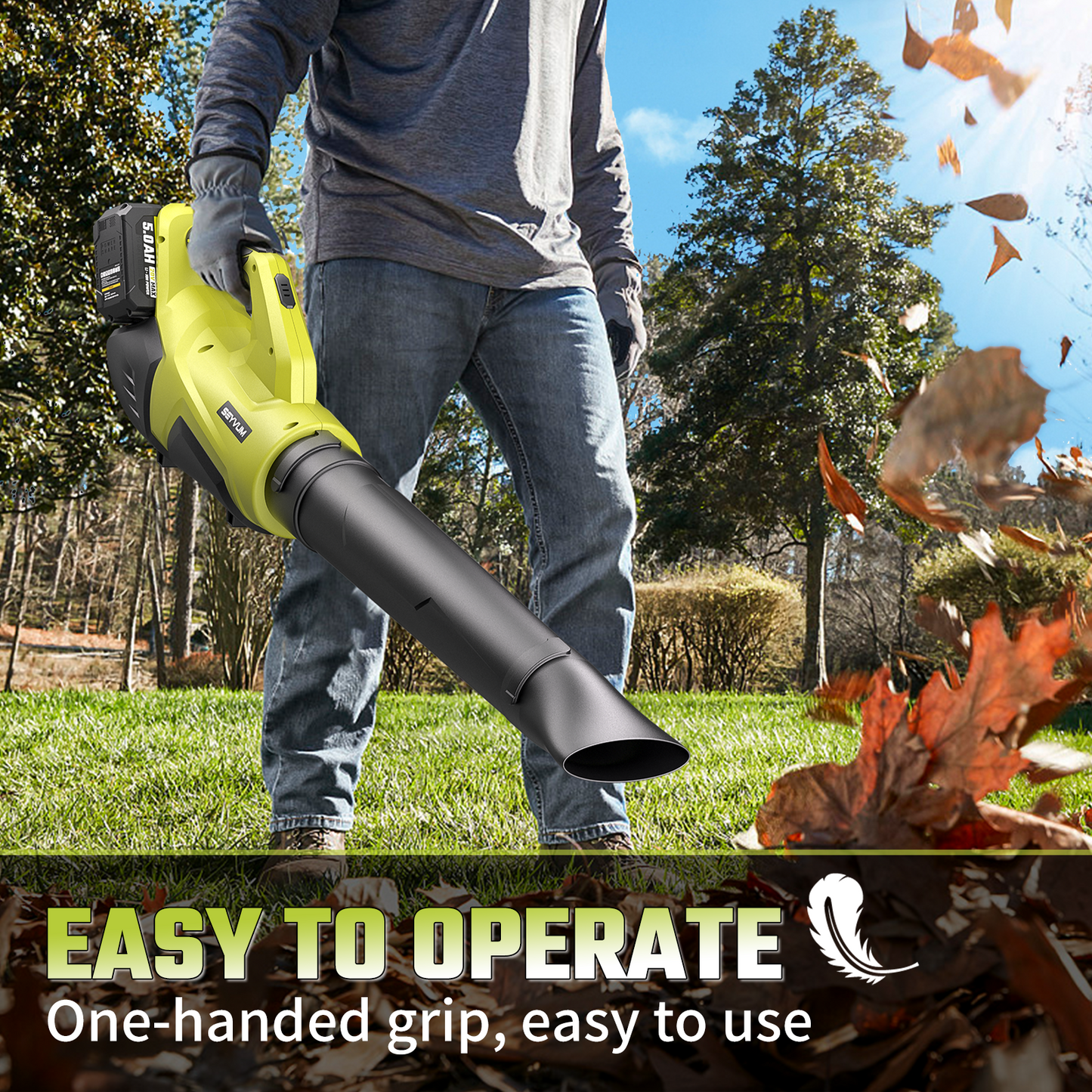 SEYVUM Leaf Blower Cordless 40V - 650CFM 200MPH Brushless Electric Leaf Blower with 2 X 5.0Ah Battery & Charger, Blowers for Lawn Care High-Power 3 Variable Speed & Turbine Power Boost, Lightweight