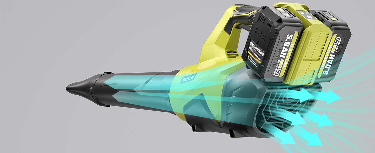 SEYVUM Leaf Blower Cordless 40V - 650CFM 200MPH Brushless Electric Leaf Blower with 2 X 5.0Ah Battery & Charger, Blowers for Lawn Care High-Power 3 Variable Speed & Turbine Power Boost, Lightweight
