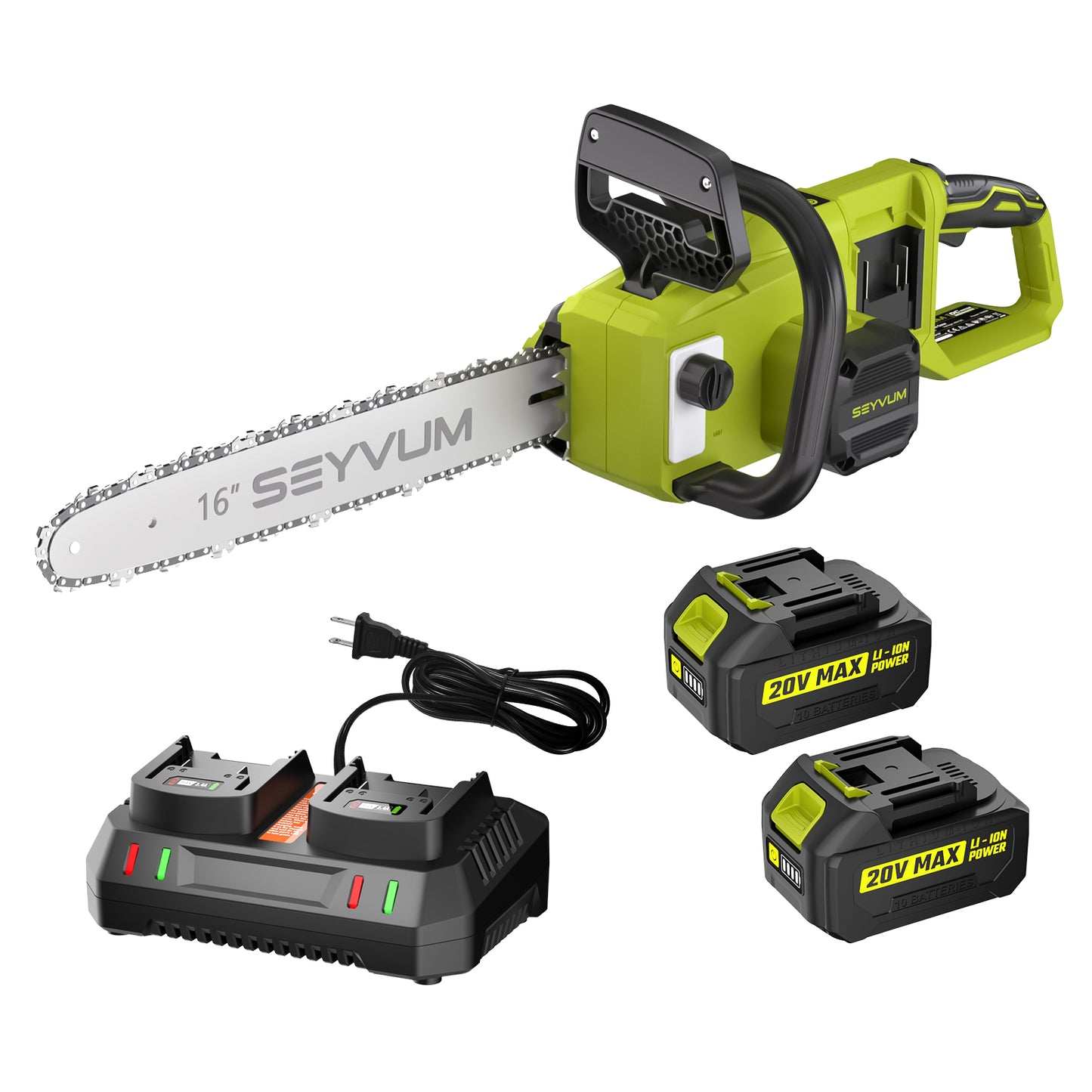 SEYVUM 40V Chainsaw Cordless 16 Inch, Electric Chain Saw with Tool-free Chain Tension, Auto Oiling, Battery Chainsaws with 2 * 4.0Ah Batteries & Charger for Wood/Tree Cutting, Pruning