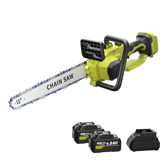 SEYVUM 12” Mini Chainsaw, Electric chainsaw with Tool-free Chain Tension, Includes Two 4.0Ah Battery & Charger, Ideal for Tree Felling, Branch Trimming and Pruning