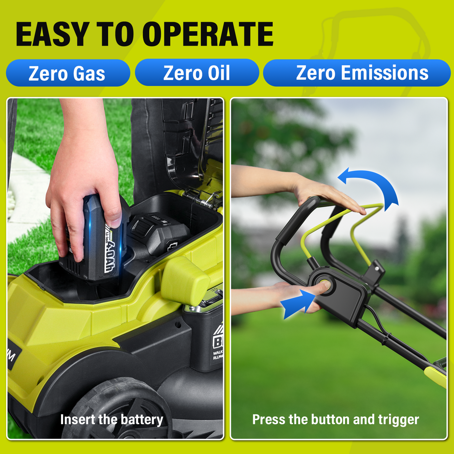 SEYVUM 40V 16-inch Push Lawn Mower, Electric Lawn Mower with Brushless Motor, 6-Height Adjustment, Cordless Mower with 2 x 4.0Ah Batteries and Charger, for Garden/Yard/Farm