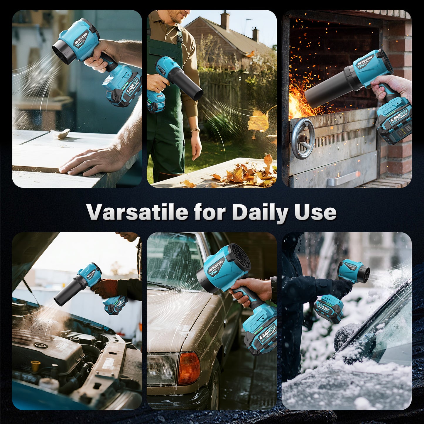 Powerful Cordless Leaf Blower with 2x 4.0Ah Batteries and Charger