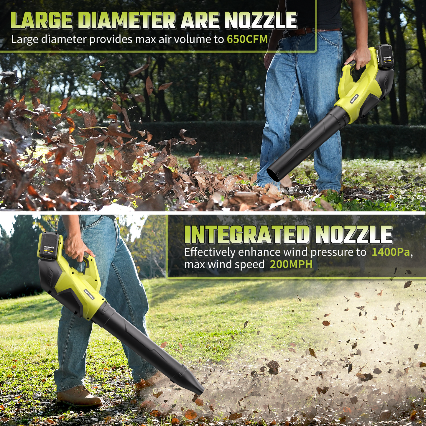 SEYVUM Leaf Blower Cordless 40V - 650CFM 200MPH Brushless Electric Leaf Blower with 2 X 5.0Ah Battery & Charger, Blowers for Lawn Care High-Power 3 Variable Speed & Turbine Power Boost, Lightweight