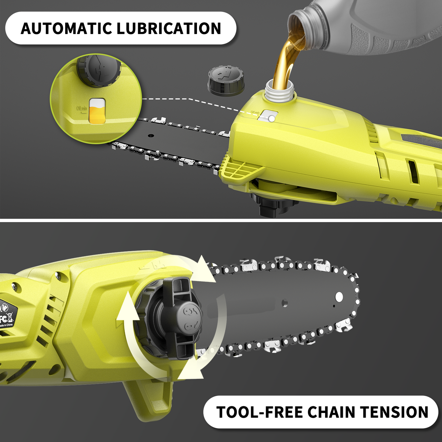 Cordless Pole Saw 8-Inch for Tree Trimming, Reach up to 15 feet, Auto Oiling, Multi-Angle, Telescoping Tool-Less Electric Pole Saw, Tree Trimmer with Battery & Charger