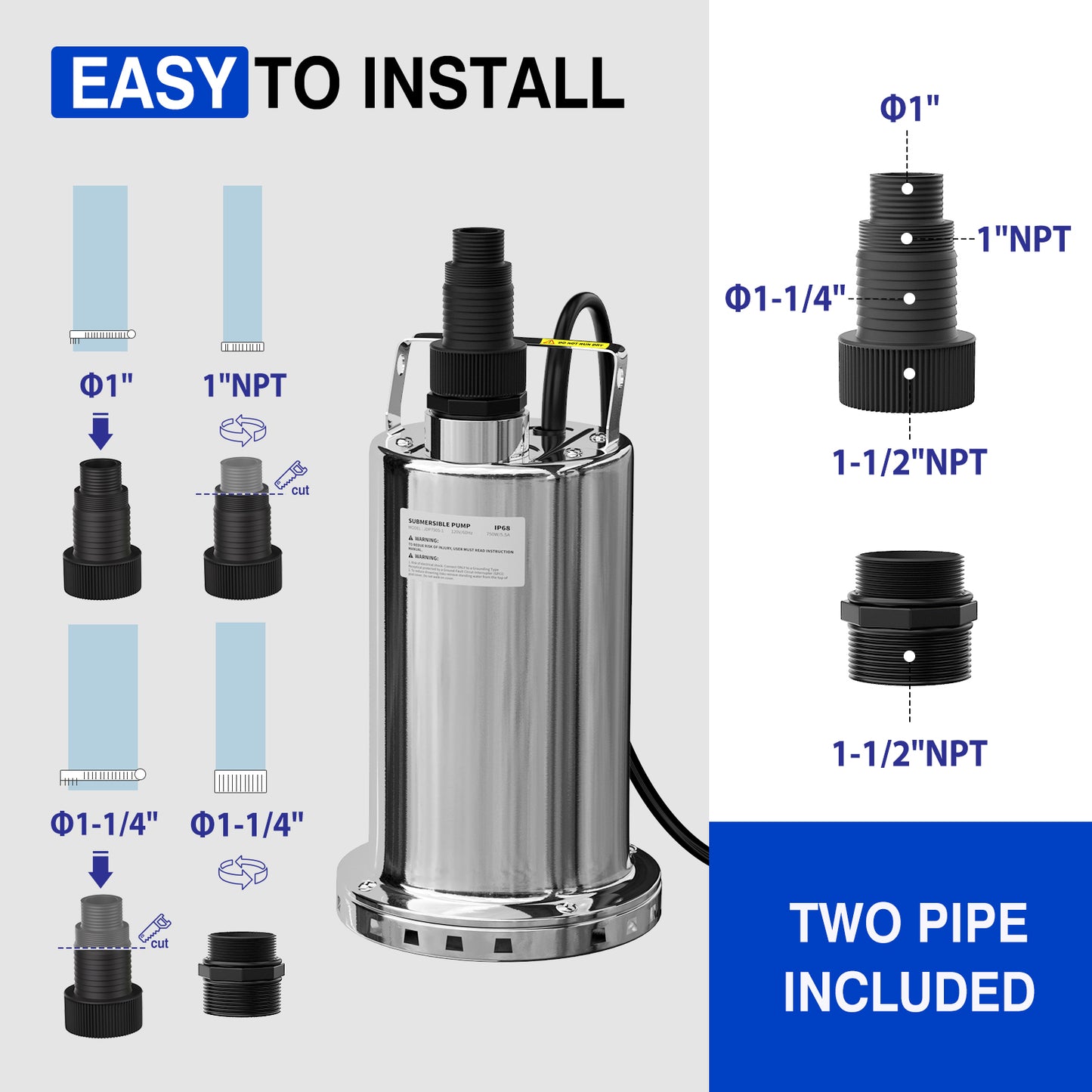 1HP Stainless Submersible  Pump JDP750S-1