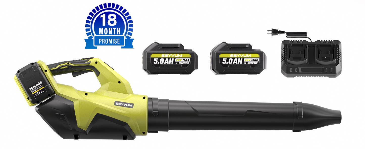 SEYVUM Leaf Blower Cordless 40V - 650CFM 200MPH Brushless Electric Leaf Blower with 2 X 5.0Ah Battery & Charger, Blowers for Lawn Care High-Power 3 Variable Speed & Turbine Power Boost, Lightweight
