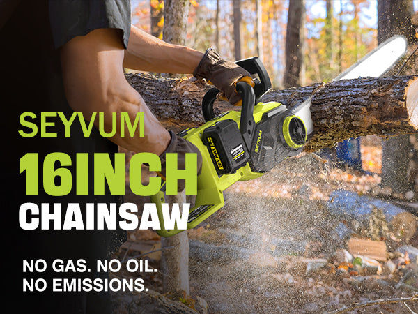 SEYVUM 40V Chainsaw Cordless 16 Inch, Electric Chain Saw with Tool-free Chain Tension, Auto Oiling, Battery Chainsaws with 2 * 4.0Ah Batteries & Charger for Wood/Tree Cutting, Pruning