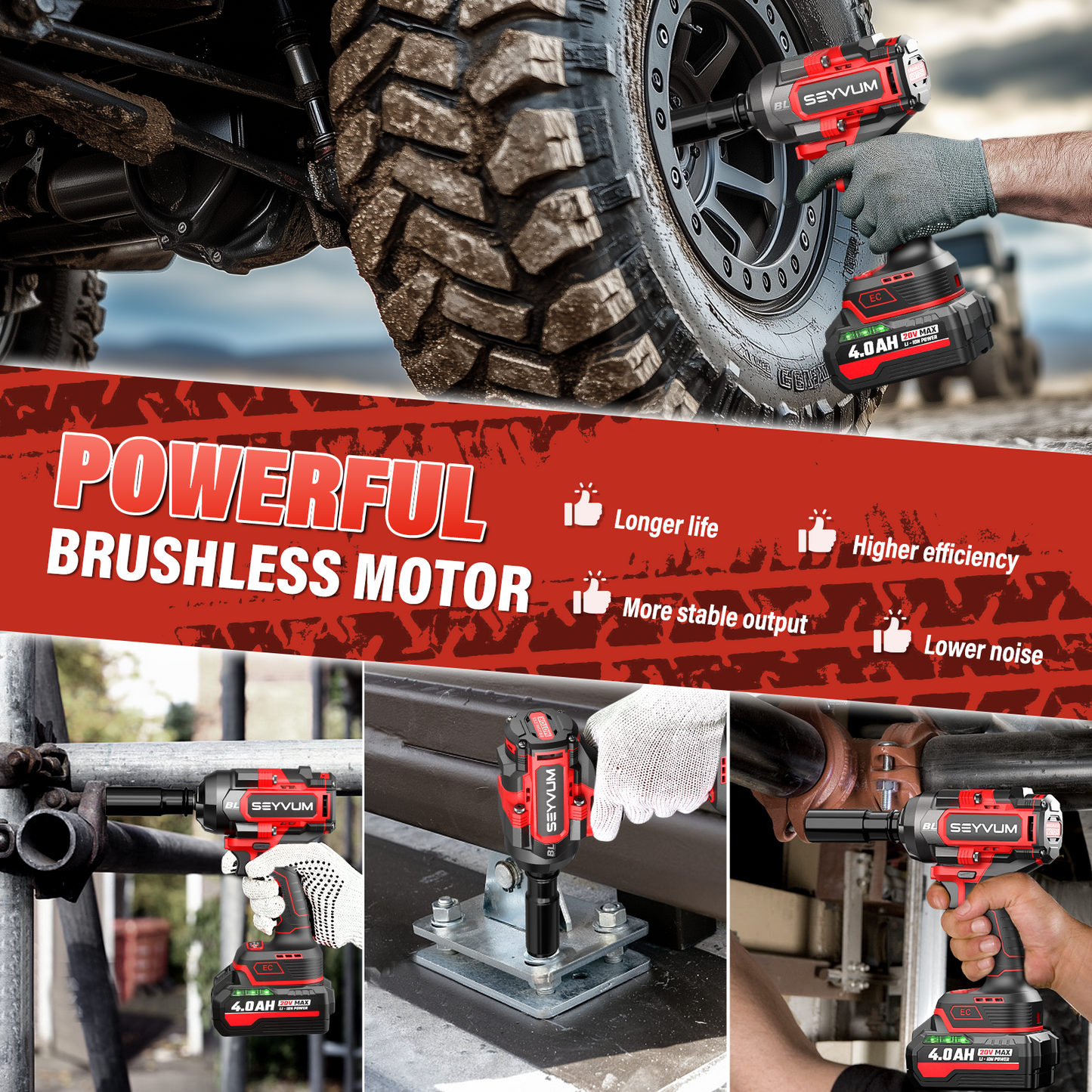 Cordless Impact Wrench 1/2 Inch, 900Ft-lbs (1200N.m) Brushless Impact Gun, 20V High Torque Power Impact Driver, 3500RPM w/ 2x 4.0 Battery, 3 Variable Speeds for Car/Truck RV/Mower