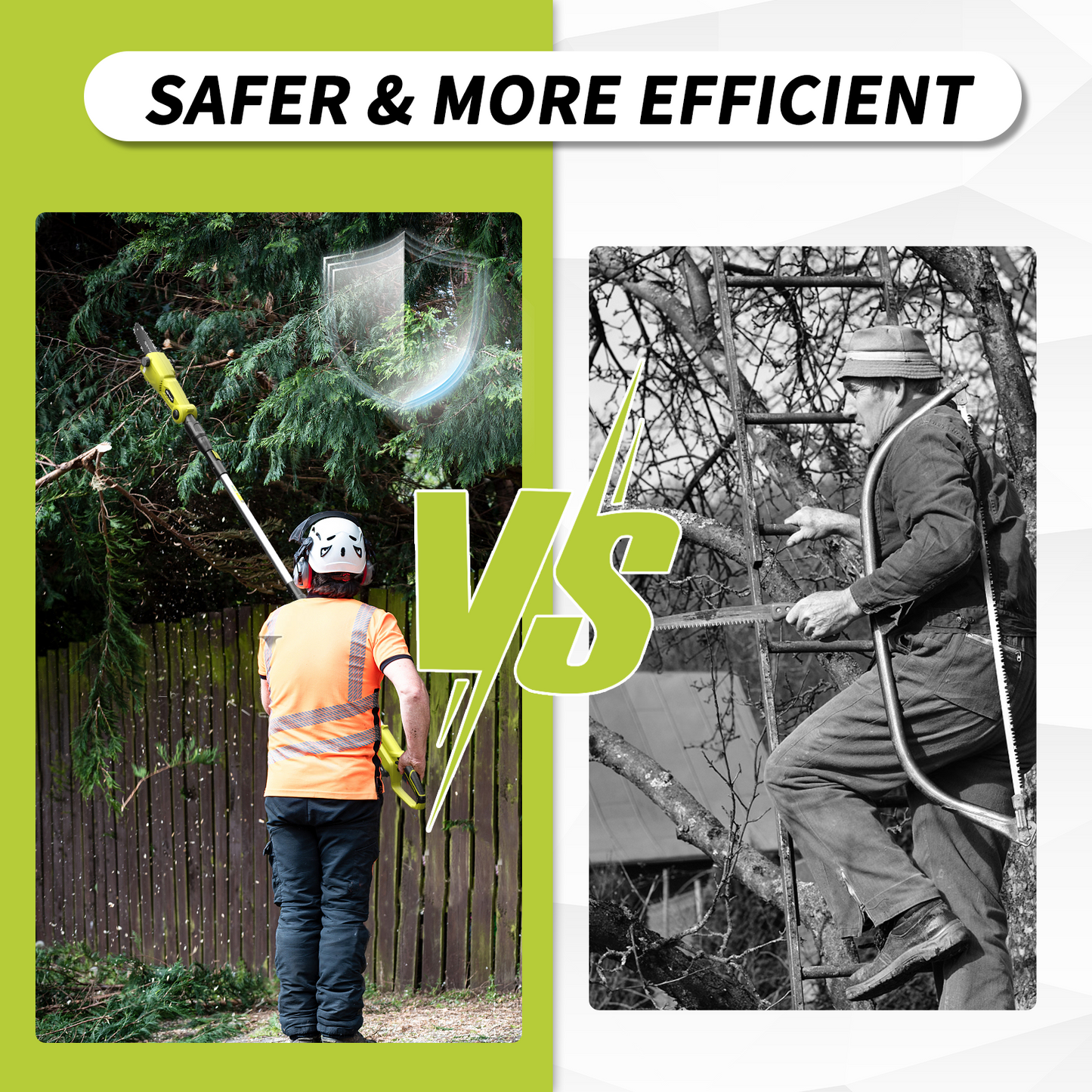 SEYVUM Cordless Pole Saw 8-Inch for Tree Trimming, Reach up to 15 feet, Auto Oiling, Multi-Angle, Telescoping Tool-Less Electric Pole Saw, Tree Trimmer with Battery & Charger