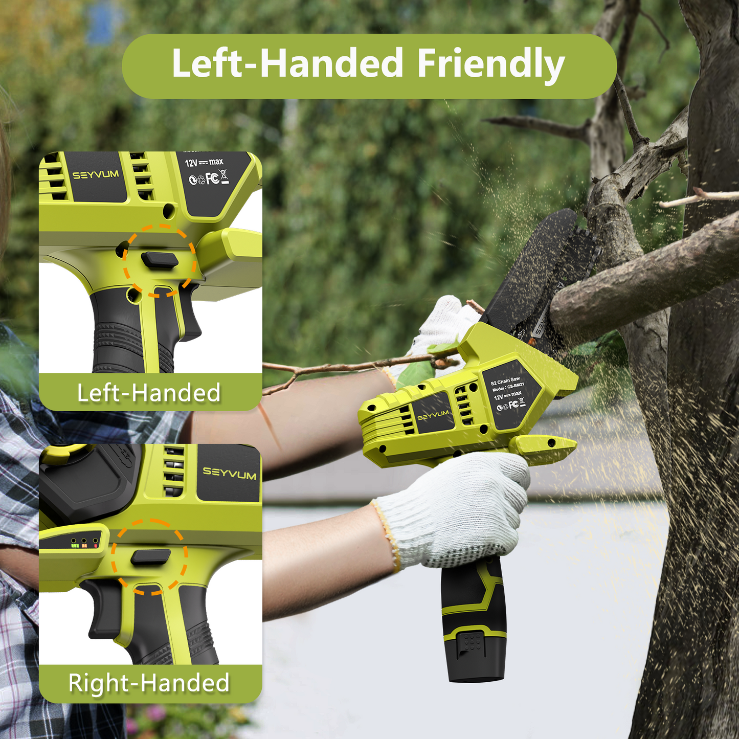 SEYVUM Mini Chainsaw Kit 5-Inch with 2 Battery,Green