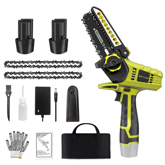 SEYVUM Mini Chainsaw Kit 5-Inch with 2 Battery,Green