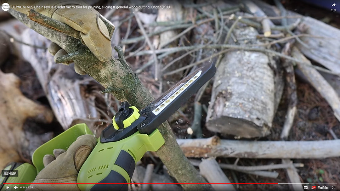 SEYVUM Mini Chainsaw is a solid micro tool for pruning, slicing & general wood cutting. Under $100