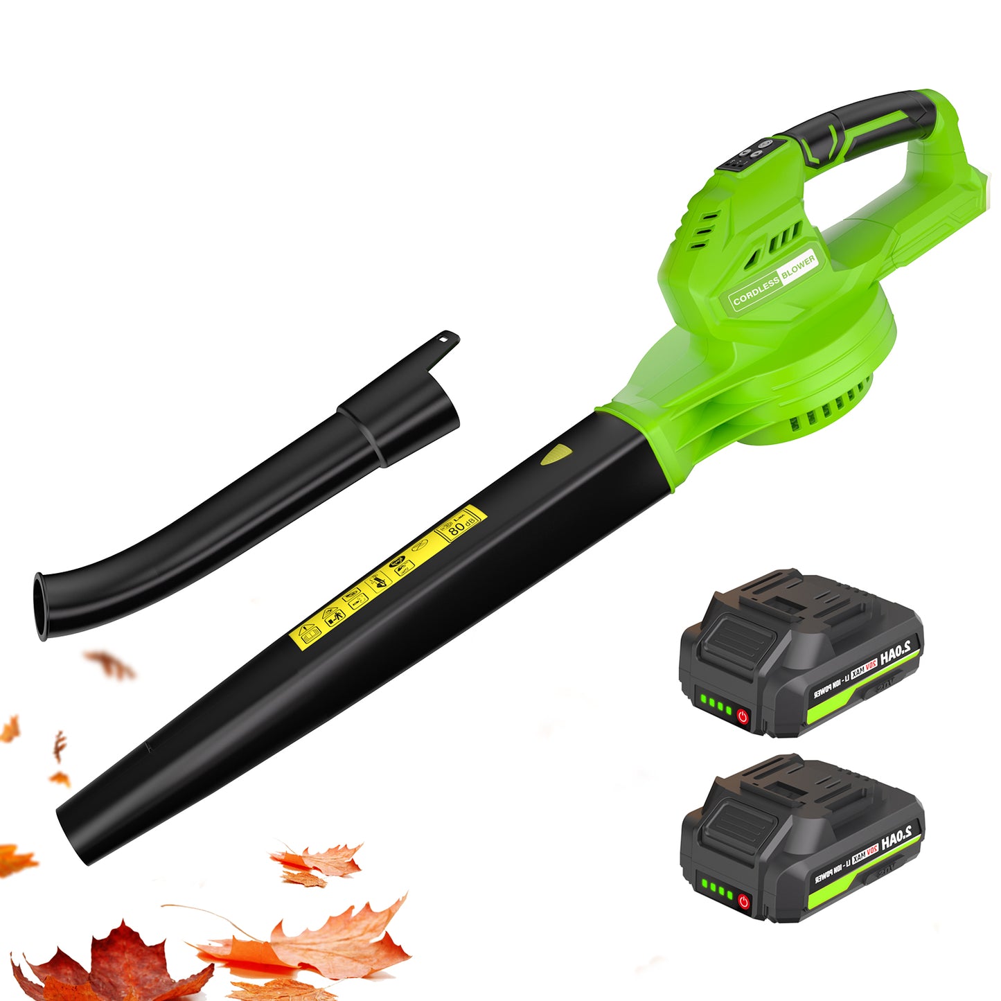 Cordless Leaf Blower - 20V Electric Leaf Blower with 2 X 2.0Ah Batteries and Charger, 3 Speed Mode, Lightweight Battery Powered Leaf Blowers for Lawn Care, Blowing Leaves and Dust, etc.