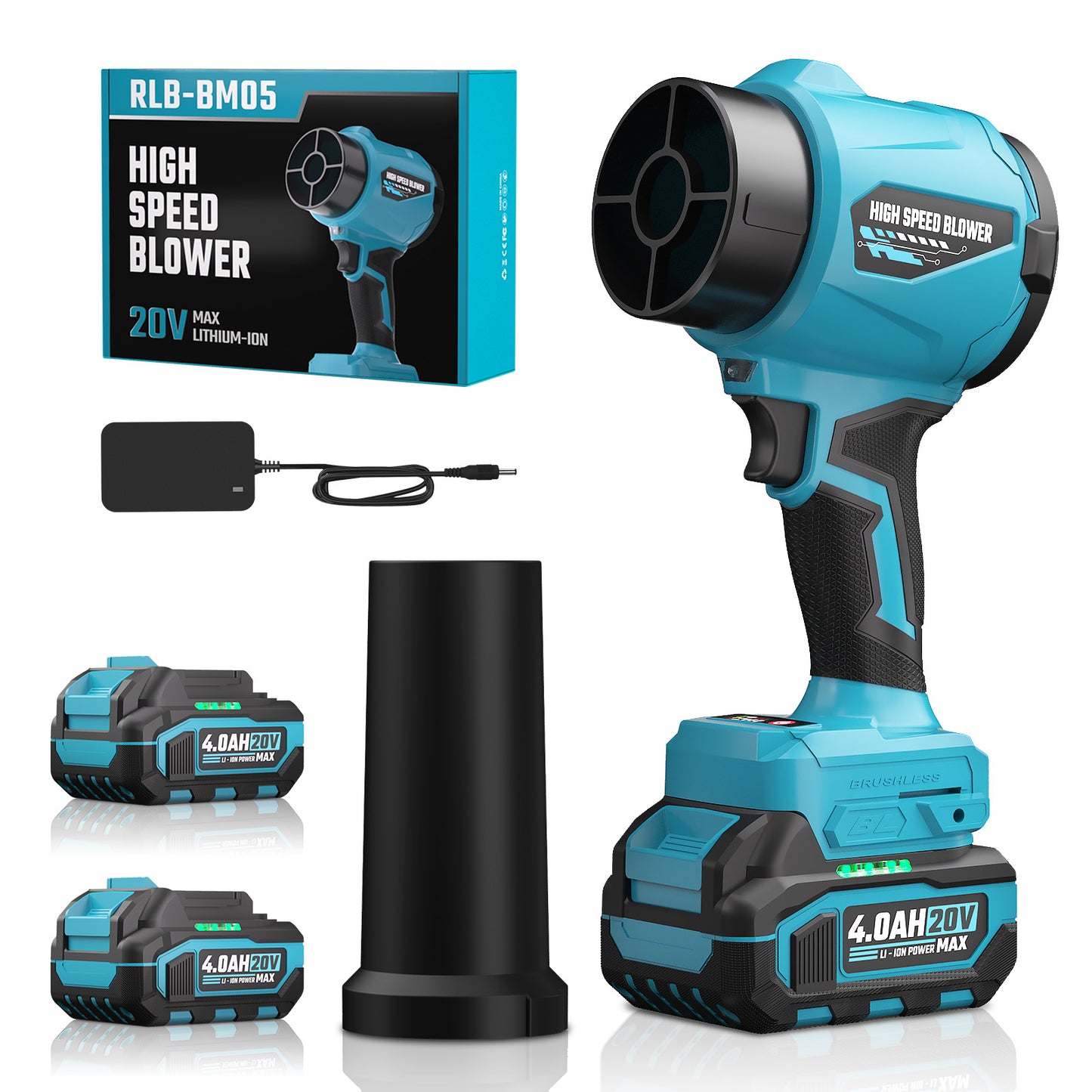 Powerful Cordless Leaf Blower with 2x 4.0Ah Batteries and Charger