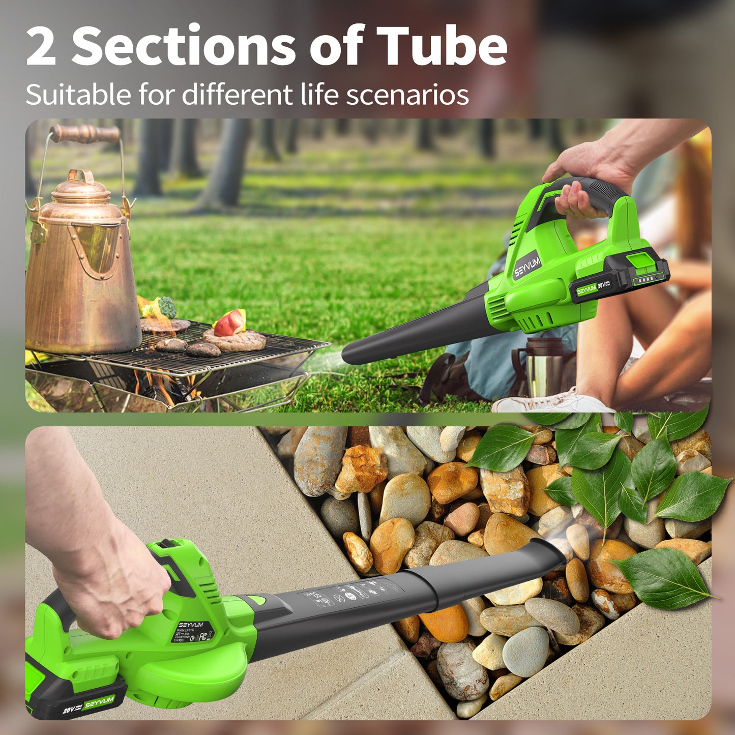 SEYVUM 20V Cordless Leaf Blower with two Batteries and Charger, 150MPH 320CFM Electric Leaf Blower for Lawn Care, Patio, Garden Cleaning, Lightweight