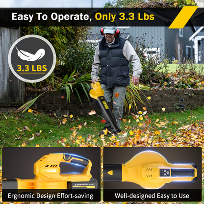 Cordless Leaf Blower - 20V Electric Leaf Blower with 2 X 2.0Ah Batteries and Charger, 3 Speed Mode, Lightweight Battery Powered Leaf Blowers for Lawn Care, Blowing Leaves and Dust, etc.