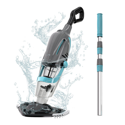 SEYVUM Cordless Handheld Pool Vacuum with Telescopic Pole, 80 Min Runtime Rechargeable Pool Cleaner, 18.5 Gal/Min Suction, Dual-Filter System for Above Ground Pools, Spas and Hot Tubs