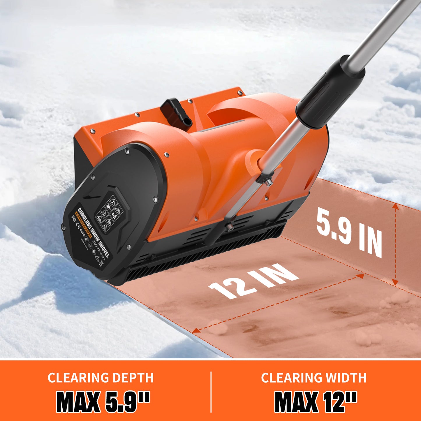 Cordless 12-Inch Snow Shovel, 20V Electric Snow Blower for Driveways, Decks & Walkways, w/ (2) 4.0Ah Batteries & Fast Charger, Up to 50 Mins Run Time, Directional