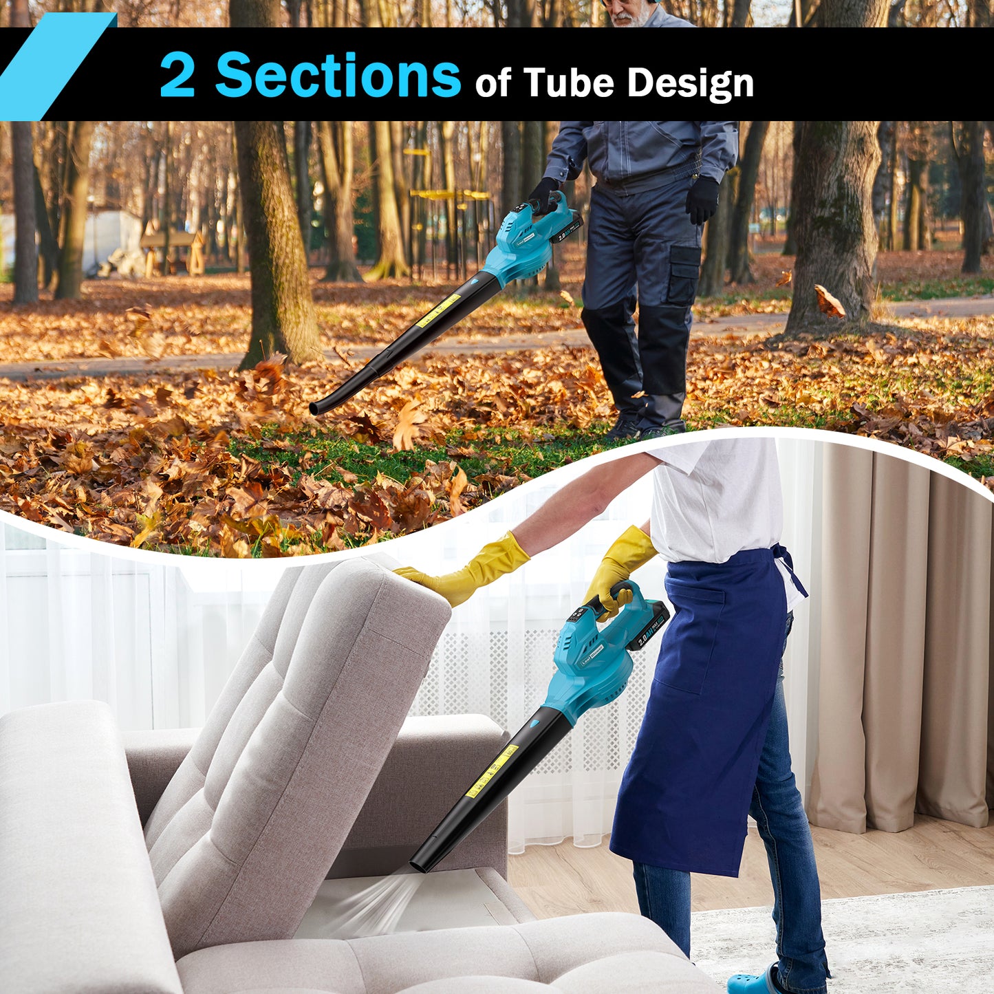Cordless Leaf Blower - 20V Electric Leaf Blower with 2 X 2.0Ah Batteries and Charger, 3 Speed Mode, Lightweight Battery Powered Leaf Blowers for Lawn Care, Blowing Leaves and Dust, etc.