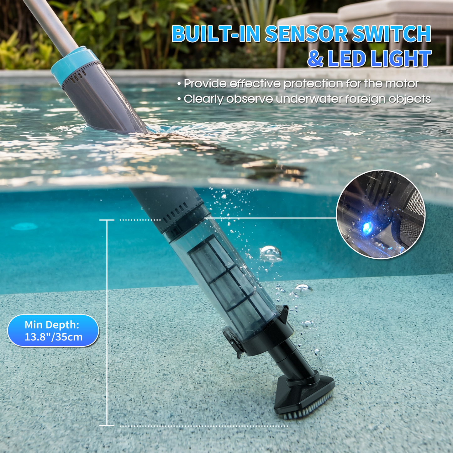 Cordless Handheld Pool and Hot Tub Vacuum, Rechargeable Spa Cleaner with 3 Brush Heads and LED Light, 90 Mins Runtime, Black