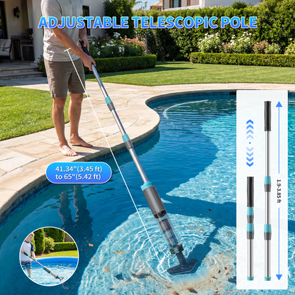 Cordless Handheld Pool and Hot Tub Vacuum, Rechargeable Spa Cleaner with 3 Brush Heads and LED Light, 90 Mins Runtime, Black