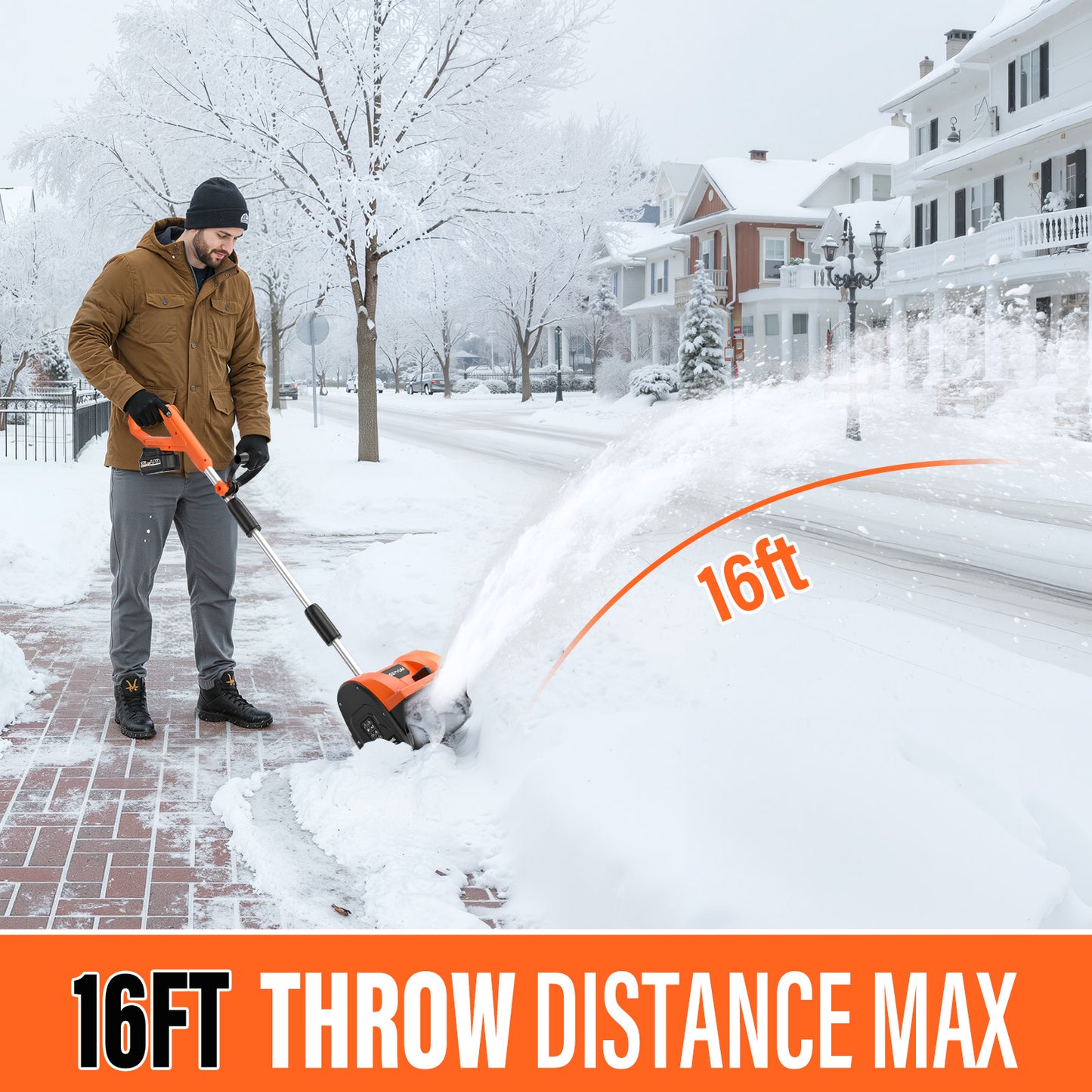 Cordless 12-Inch Snow Shovel, 20V Electric Snow Blower for Driveways, Decks & Walkways, w/ (2) 4.0Ah Batteries & Fast Charger, Up to 50 Mins Run Time, Directional
