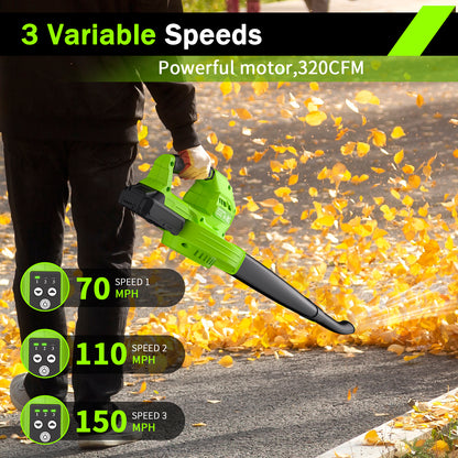 Cordless Leaf Blower - 20V Electric Leaf Blower with 2 X 2.0Ah Batteries and Charger, 3 Speed Mode, Lightweight Battery Powered Leaf Blowers for Lawn Care, Blowing Leaves and Dust, etc.