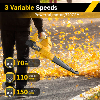 Cordless Leaf Blower - 20V Electric Leaf Blower with 2 X 2.0Ah Batteries and Charger, 3 Speed Mode, Lightweight Battery Powered Leaf Blowers for Lawn Care, Blowing Leaves and Dust, etc.