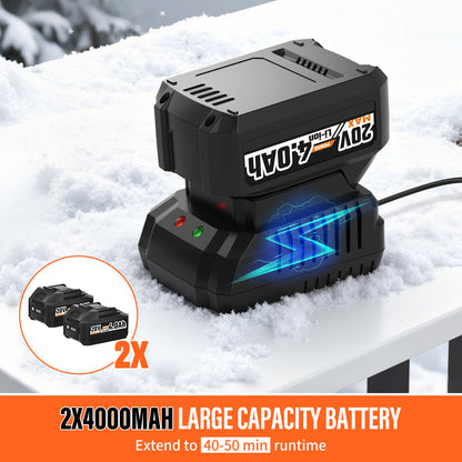 Cordless 12-Inch Snow Shovel, 20V Electric Snow Blower for Driveways, Decks & Walkways, w/ (2) 4.0Ah Batteries & Fast Charger, Up to 50 Mins Run Time, Directional