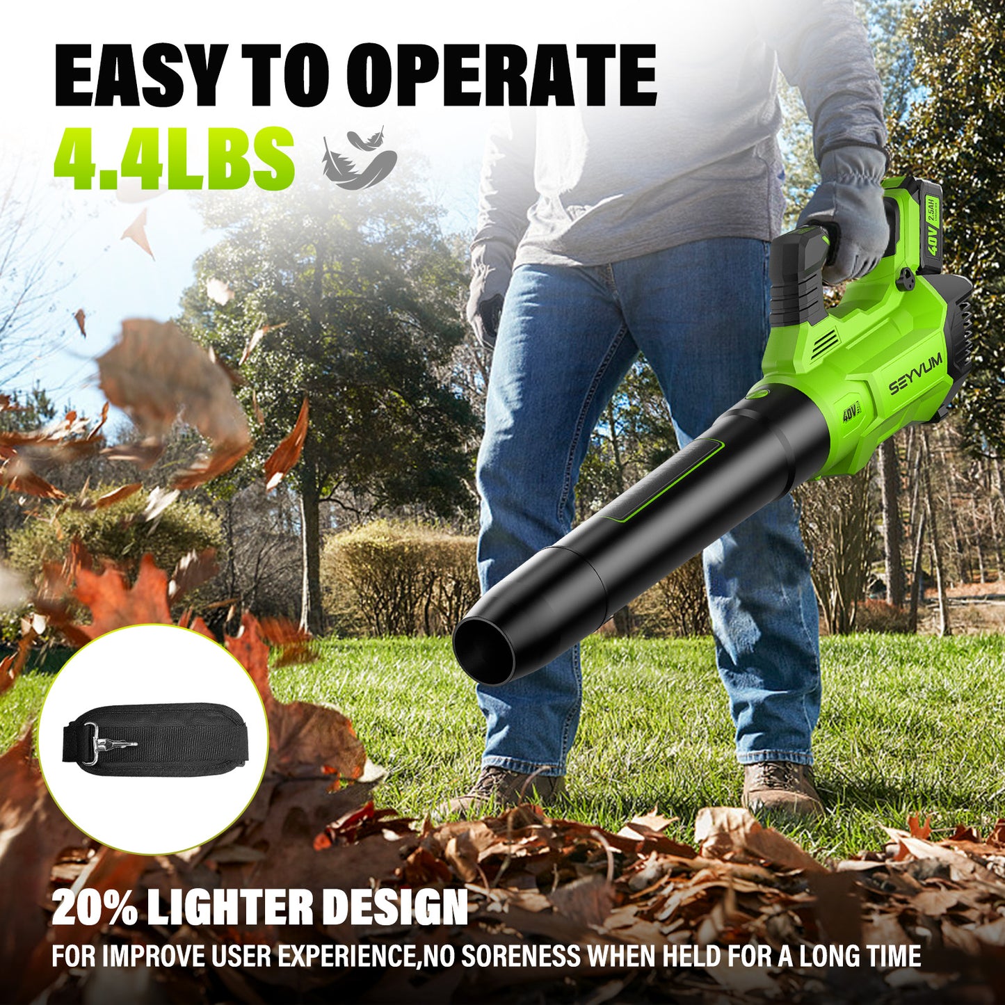 40V Leaf Blower - 600CFM Leaf Blower Cordless with 2 X 2.5Ah Battery & Charger, 3-Speed Electric Leaf Blower, Battery Powered Leaf Blower Lightweight for Snow Blowing & Yard Cleaning