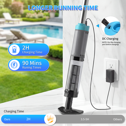 Cordless Handheld Pool and Hot Tub Vacuum, Rechargeable Spa Cleaner with 3 Brush Heads and LED Light, 90 Mins Runtime, Black