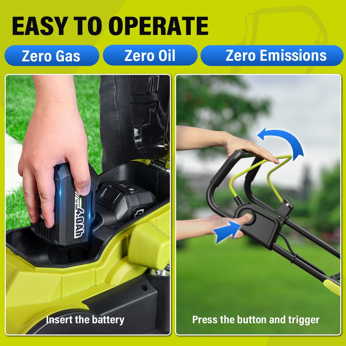 40V 16" Cordless Push Lawn Mower, Battery Powered Electric Mower with 2 x 4.0Ah Batteries & Charger, Brushless Motor, 6-Height Adjustment for Garden, Yard and Farm