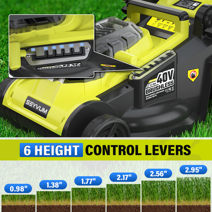 SEYVUM 40V 16-inch Push Lawn Mower, Electric Lawn Mower with Brushless Motor, 6-Height Adjustment, Cordless Mower with 2 x 4.0Ah Batteries and Charger, for Garden/Yard/Farm