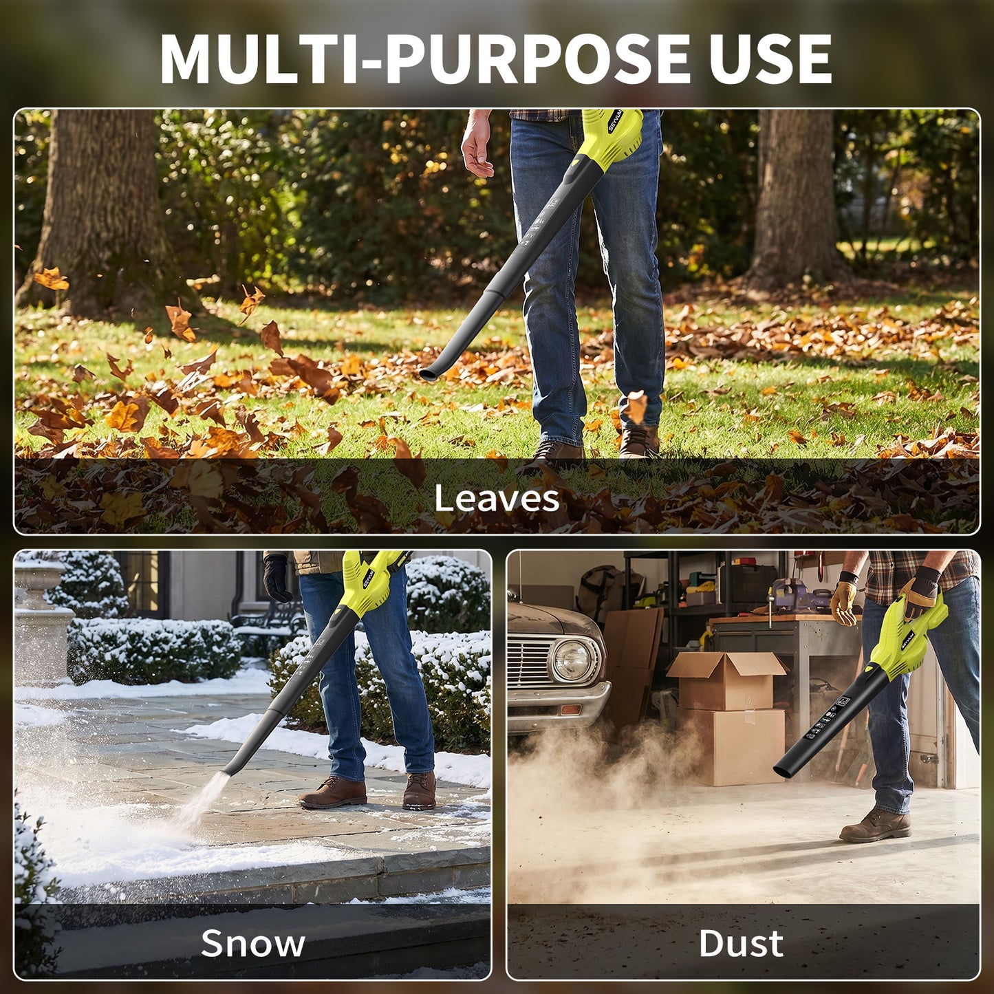 Lightweight 20V Cordless Leaf Blower - 320 CFM, 150 MPH Electric Blower for Lawn & Yard Care, Snow Blowing - Includes 2x 2.0Ah Batteries & Charger