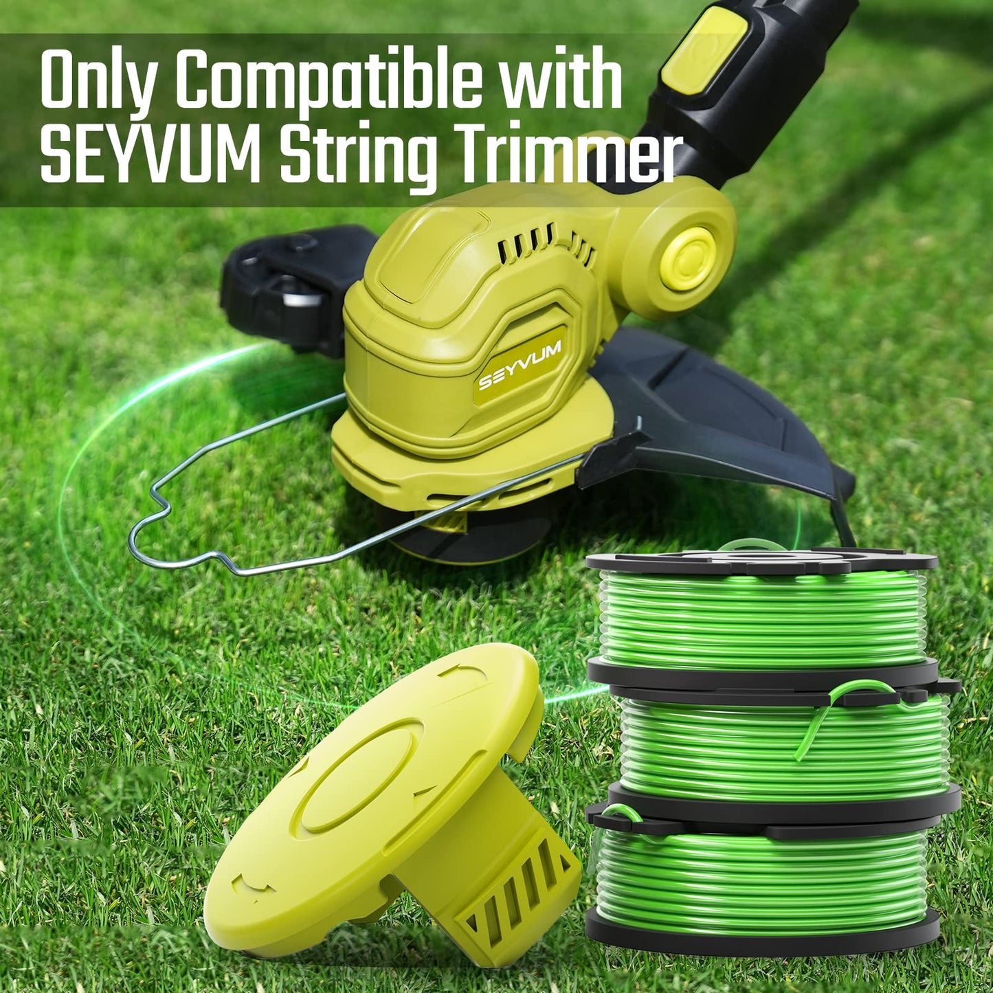 SEYVUM Trimmer Spool Line, Edger Spool Line, 0.065-inch Weed Eater Spool, 3-Pack 16 ft Weed Wacker Lines, Replacement Cap Included