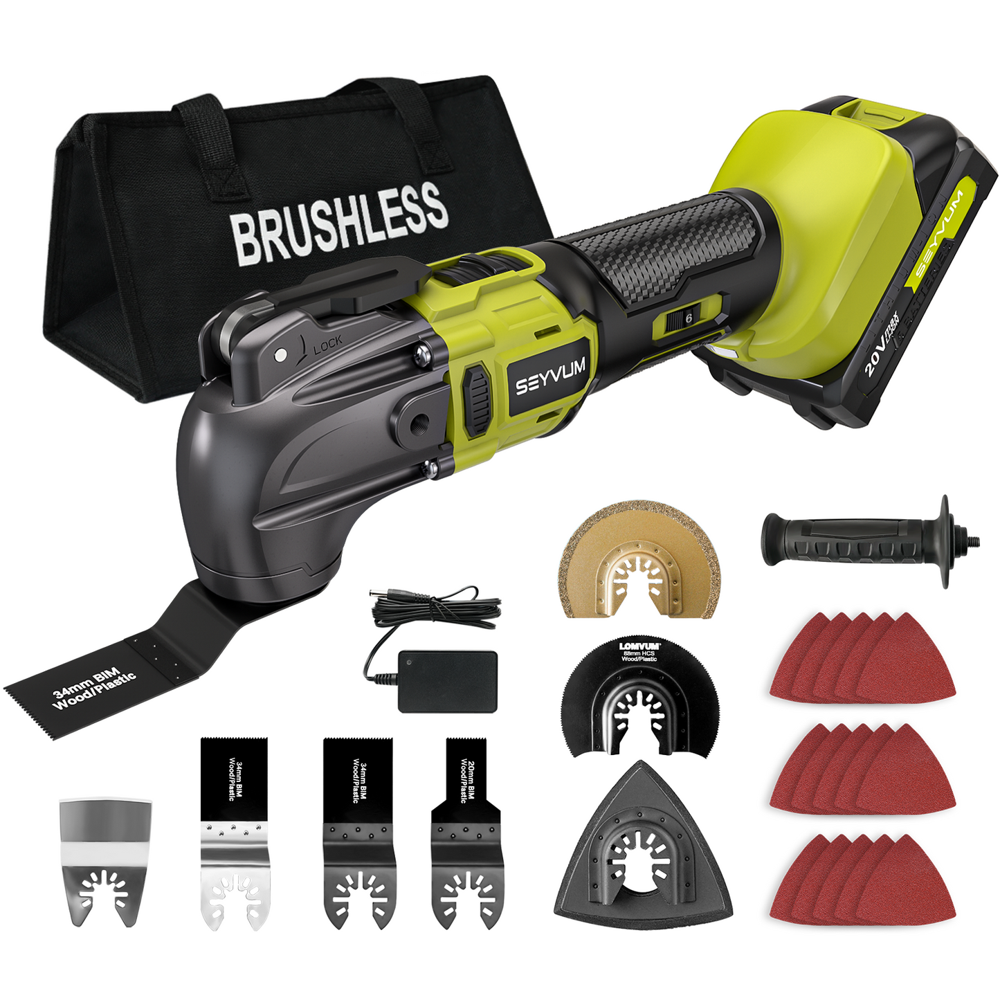 Oscillating Tool Kit, SEYVUM Brushless & Cordless Oscillating Saw