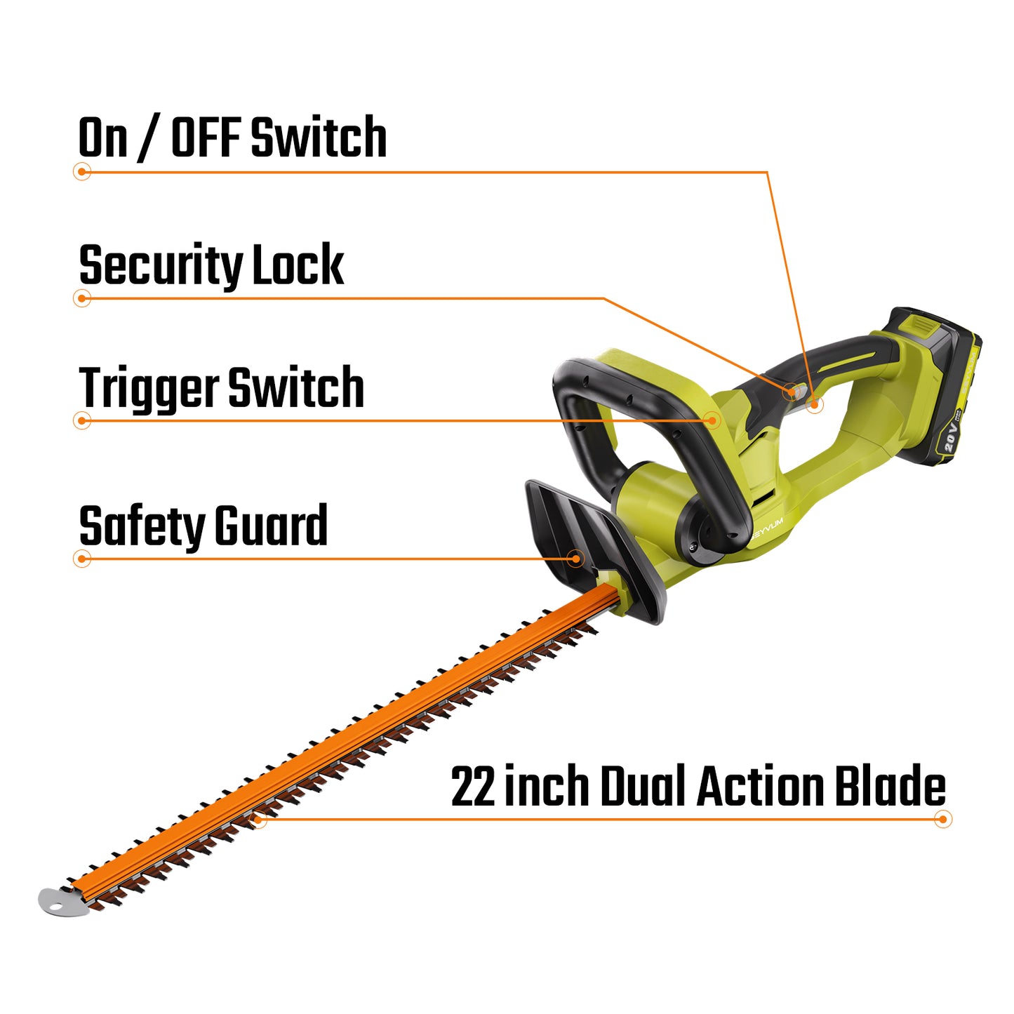 SEYVUM 22-inch Cordless Hedge Trimmer