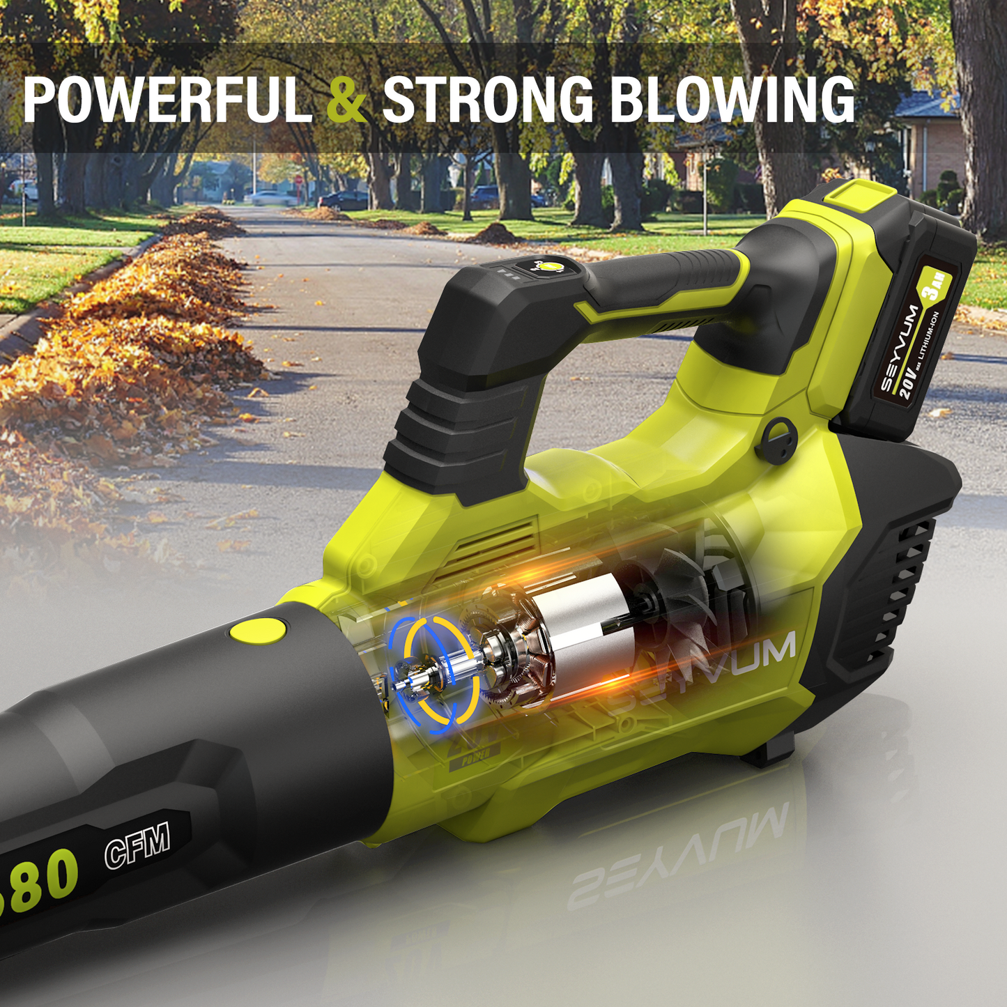 SEYVUM Leaf Blower - 580CFM 20V Leaf Blower Cordless