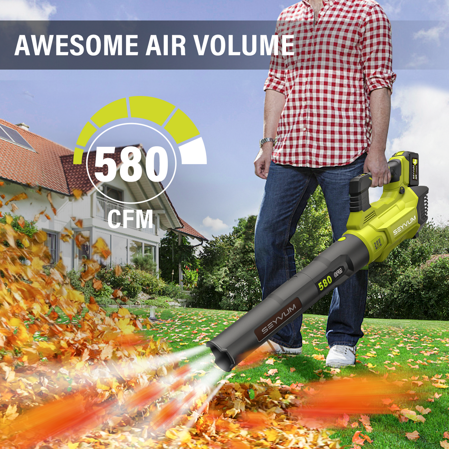 SEYVUM Leaf Blower - 580CFM 20V Leaf Blower Cordless